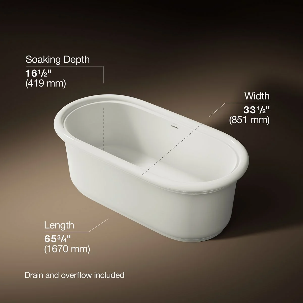 KOHLER K-38859 Claude 65-3/4" x 33-1/2" freestanding bath - Image 4