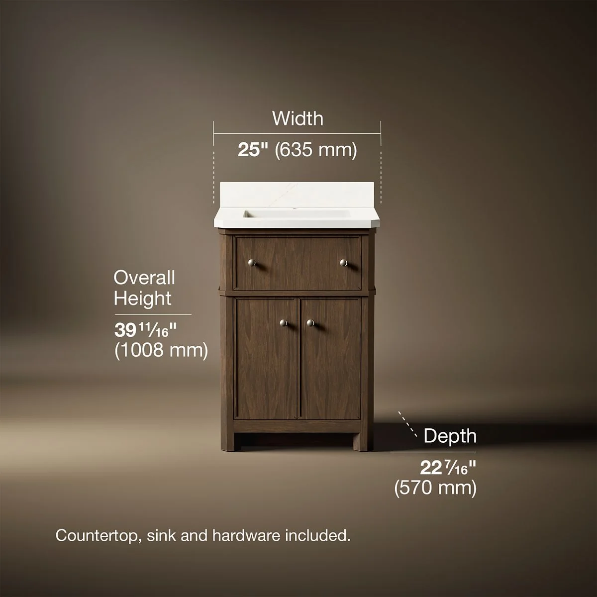 KOHLER K-39305 Claude 24" bathroom vanity cabinet with sink and quartz top - Image 3