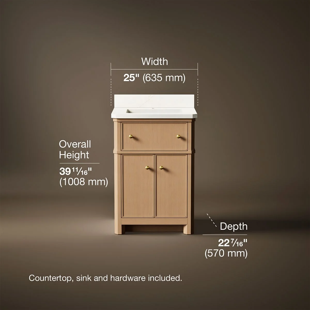 KOHLER K-39305 Claude 24" bathroom vanity cabinet with sink and quartz top - Image 9