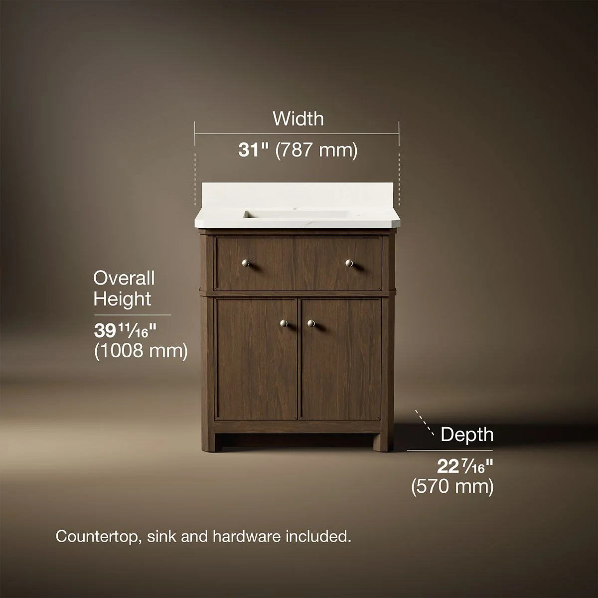 KOHLER K-39306 Claude 30" bathroom vanity cabinet with sink and quartz top - Image 3