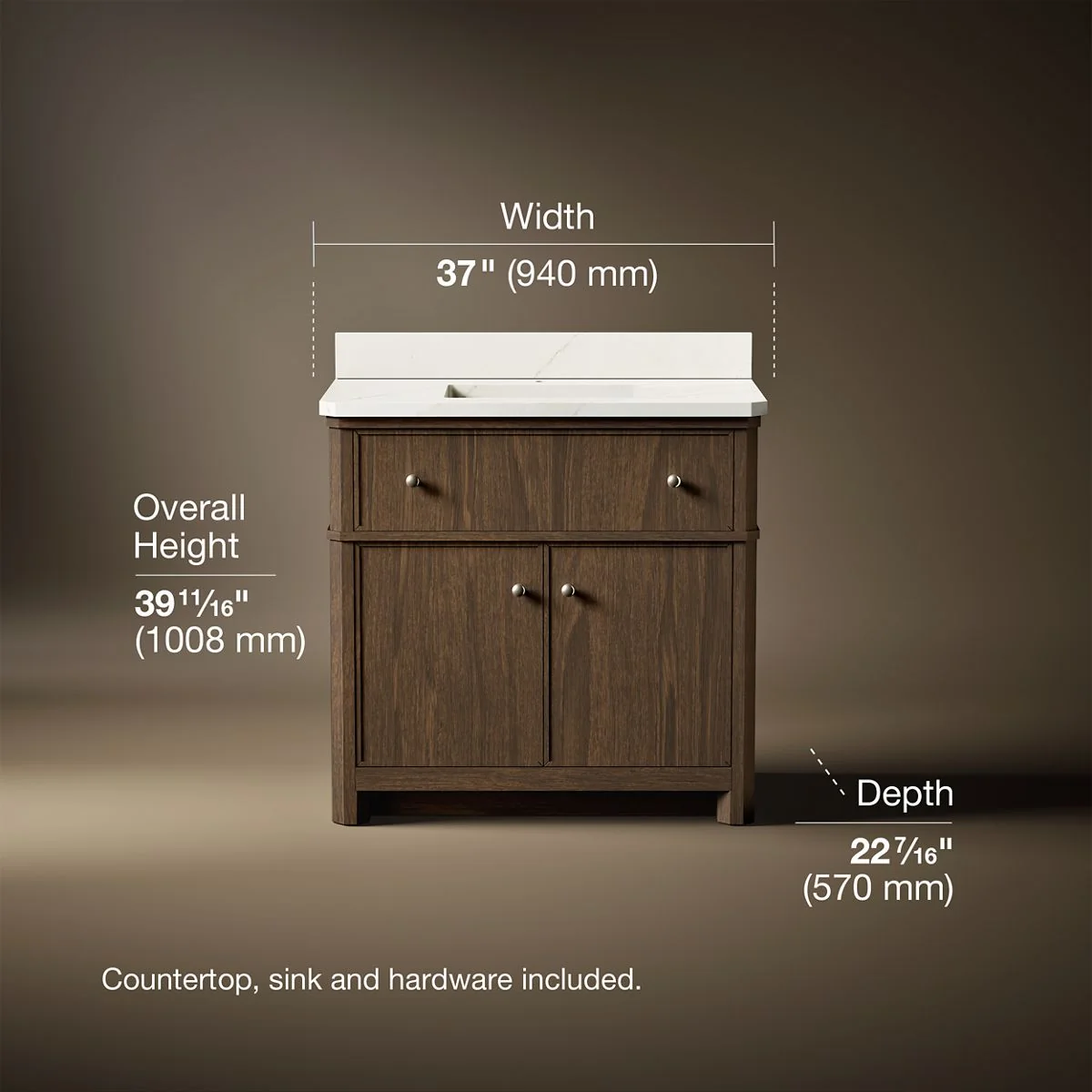 KOHLER K-39307 Claude 36" bathroom vanity cabinet with sink and quartz top - Image 3