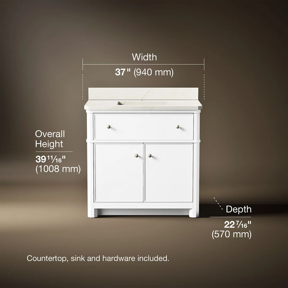 KOHLER K-39307 Claude 36" bathroom vanity cabinet with sink and quartz top - Image 6