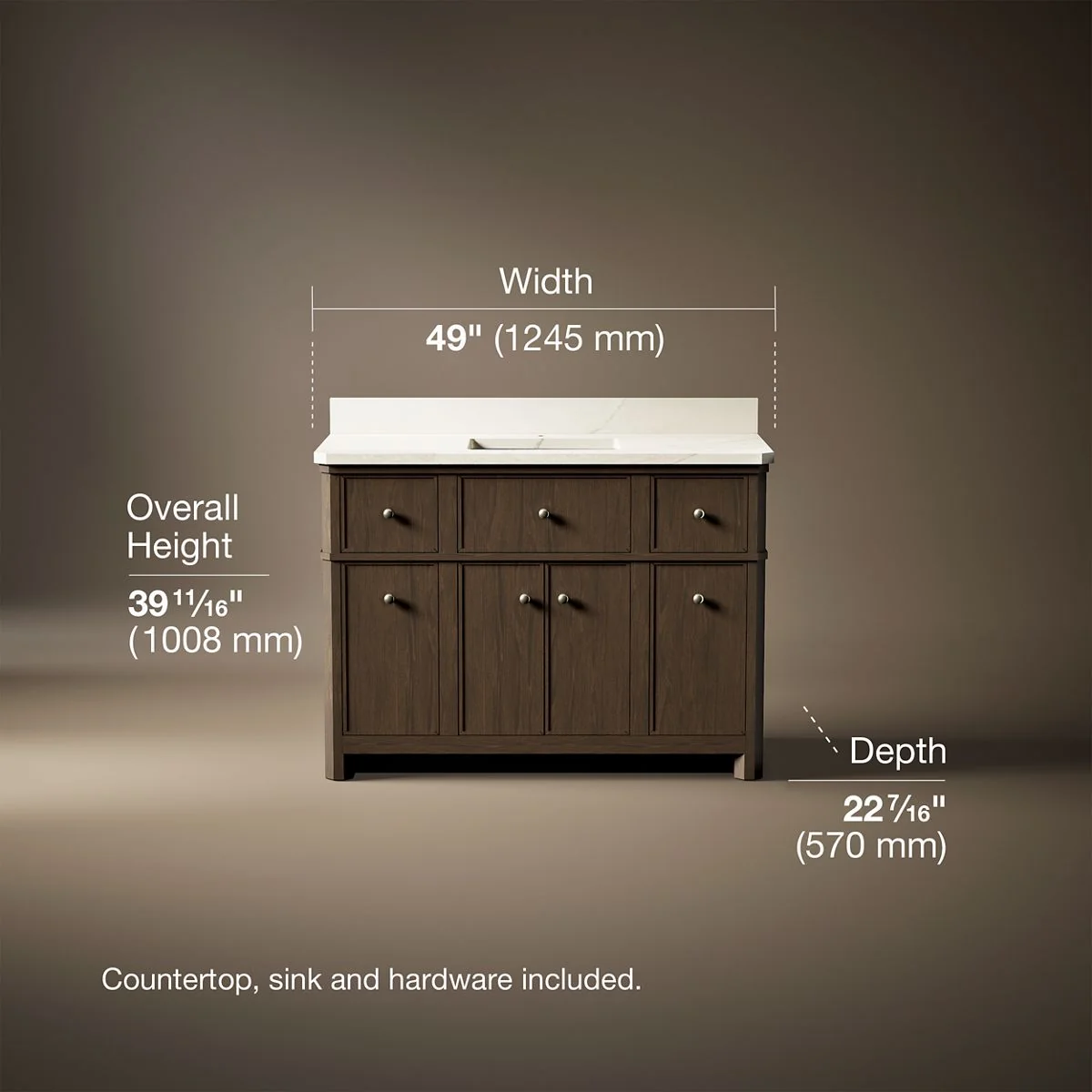 KOHLER K-39308 Claude 48" bathroom vanity cabinet with sink and quartz top - Image 3