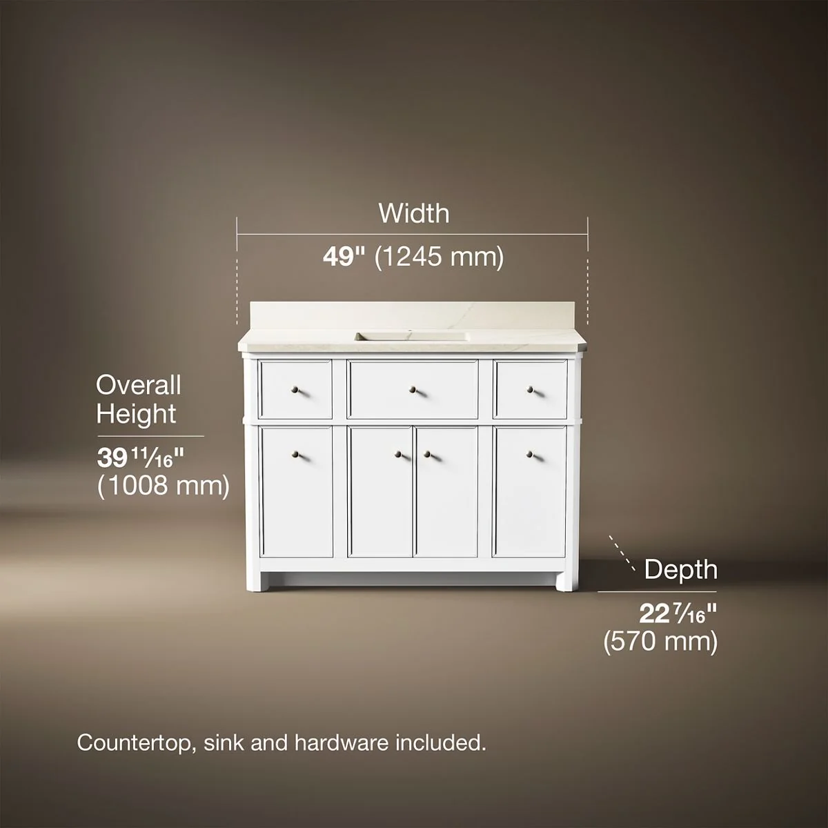 KOHLER K-39308 Claude 48" bathroom vanity cabinet with sink and quartz top - Image 6