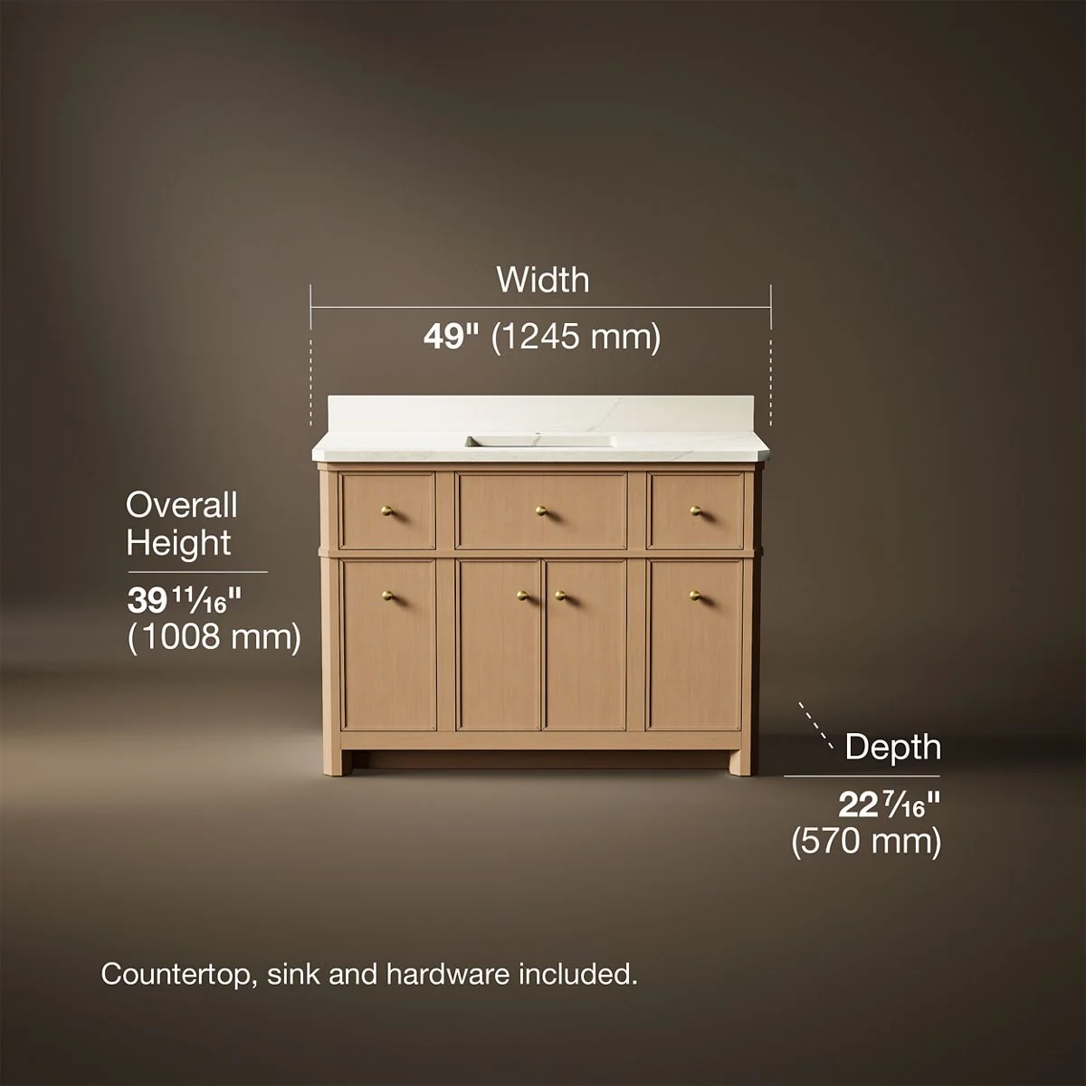 KOHLER K-39308 Claude 48" bathroom vanity cabinet with sink and quartz top - Image 9