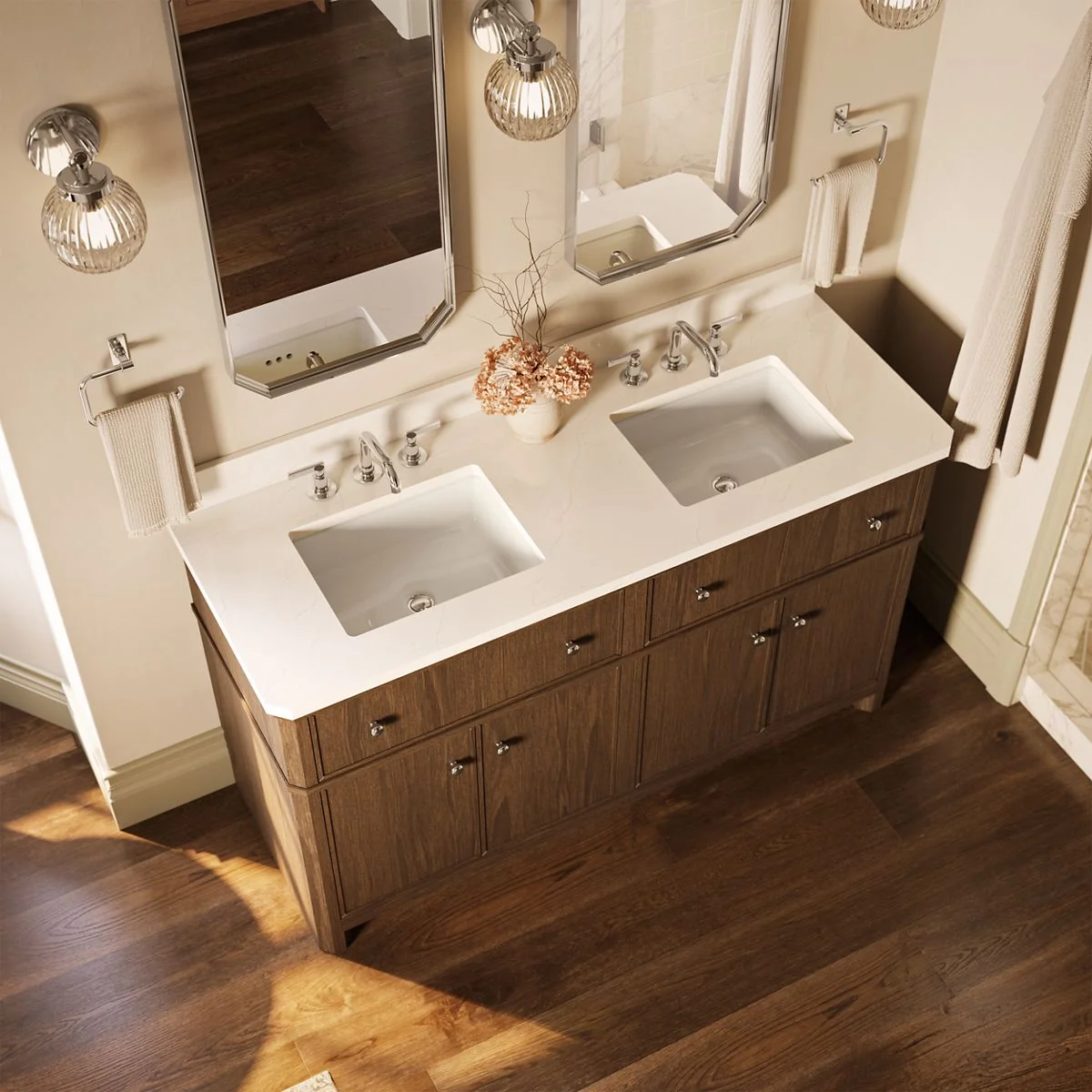 KOHLER K-39309 Claude 60" bathroom vanity cabinet with sinks and quartz top - Image 2