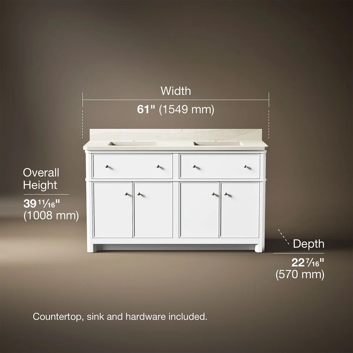 KOHLER K-39309 Claude 60" bathroom vanity cabinet with sinks and quartz top - Image 6