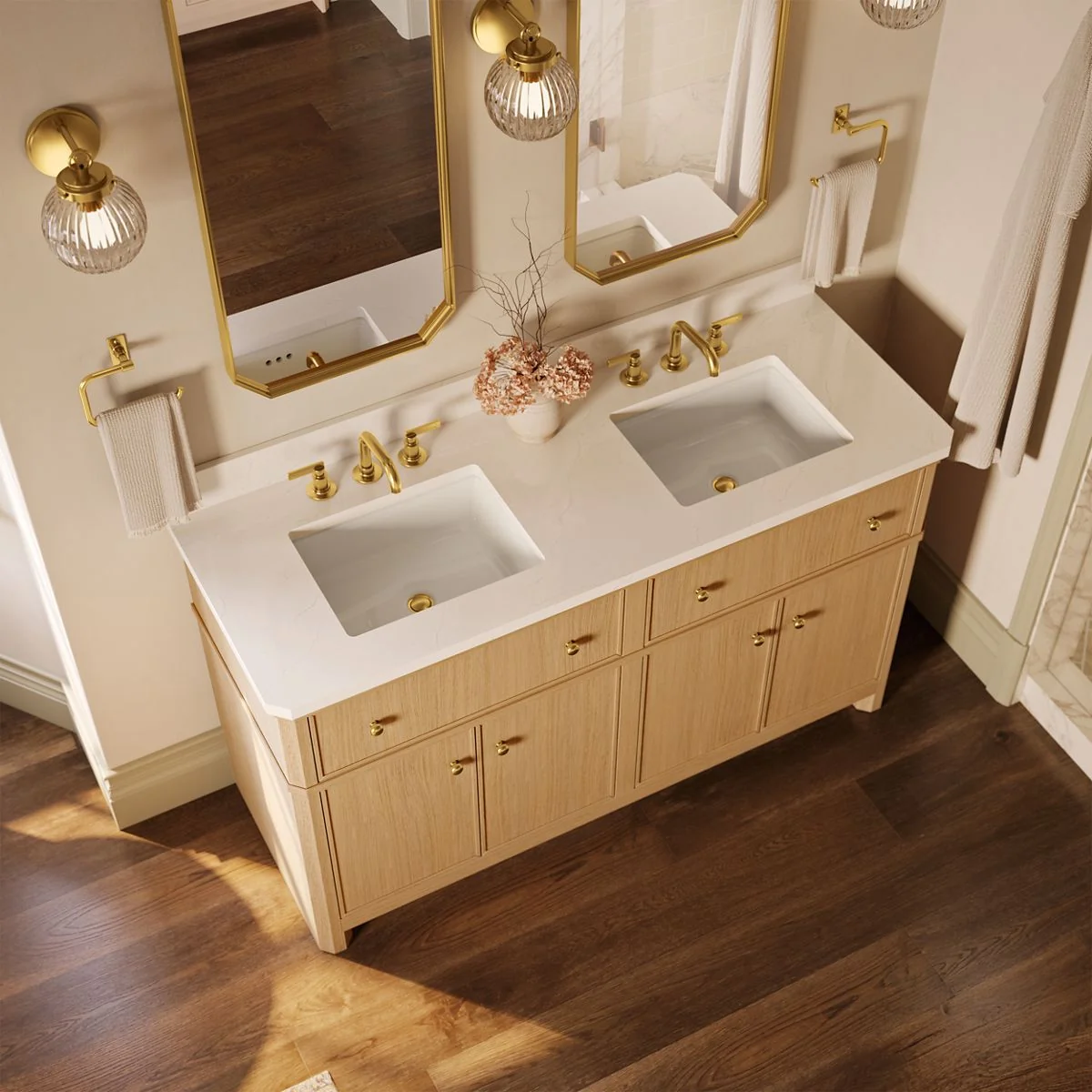 KOHLER K-39309 Claude 60" bathroom vanity cabinet with sinks and quartz top - Image 8