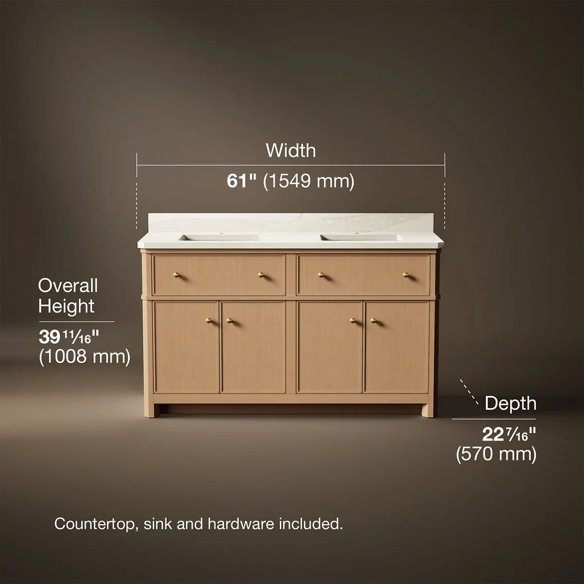 KOHLER K-39309 Claude 60" bathroom vanity cabinet with sinks and quartz top - Image 9