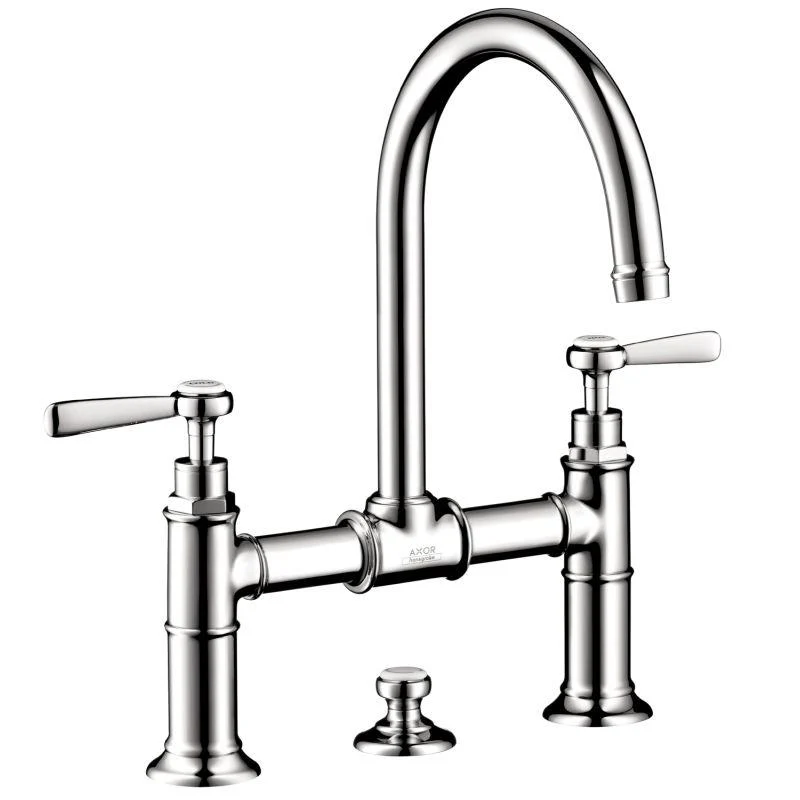AXOR 16511001 Montreux 1.2 GPM Widespread Bridge Bathroom Faucet with Swivel Spout Lever Handles and Drain Assembly in Chrome