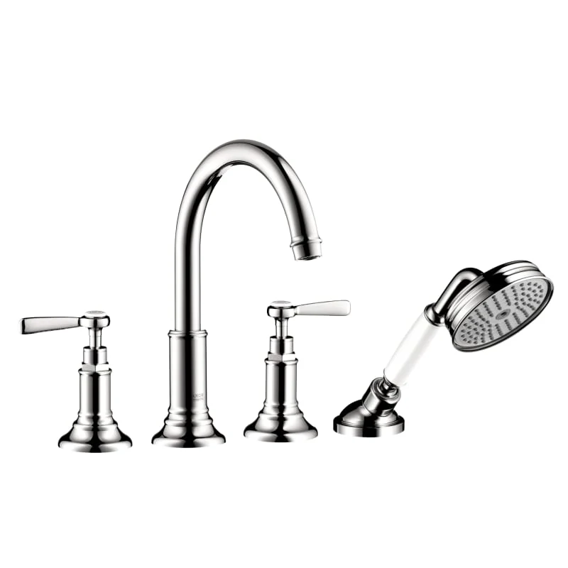 AXOR 16550001 Montreux Roman Tub Filler Faucet Deck Mounted with Diverter Metal Lever Handles and 2.5 GPM Single Function Hand Shower Less Valve in Chrome