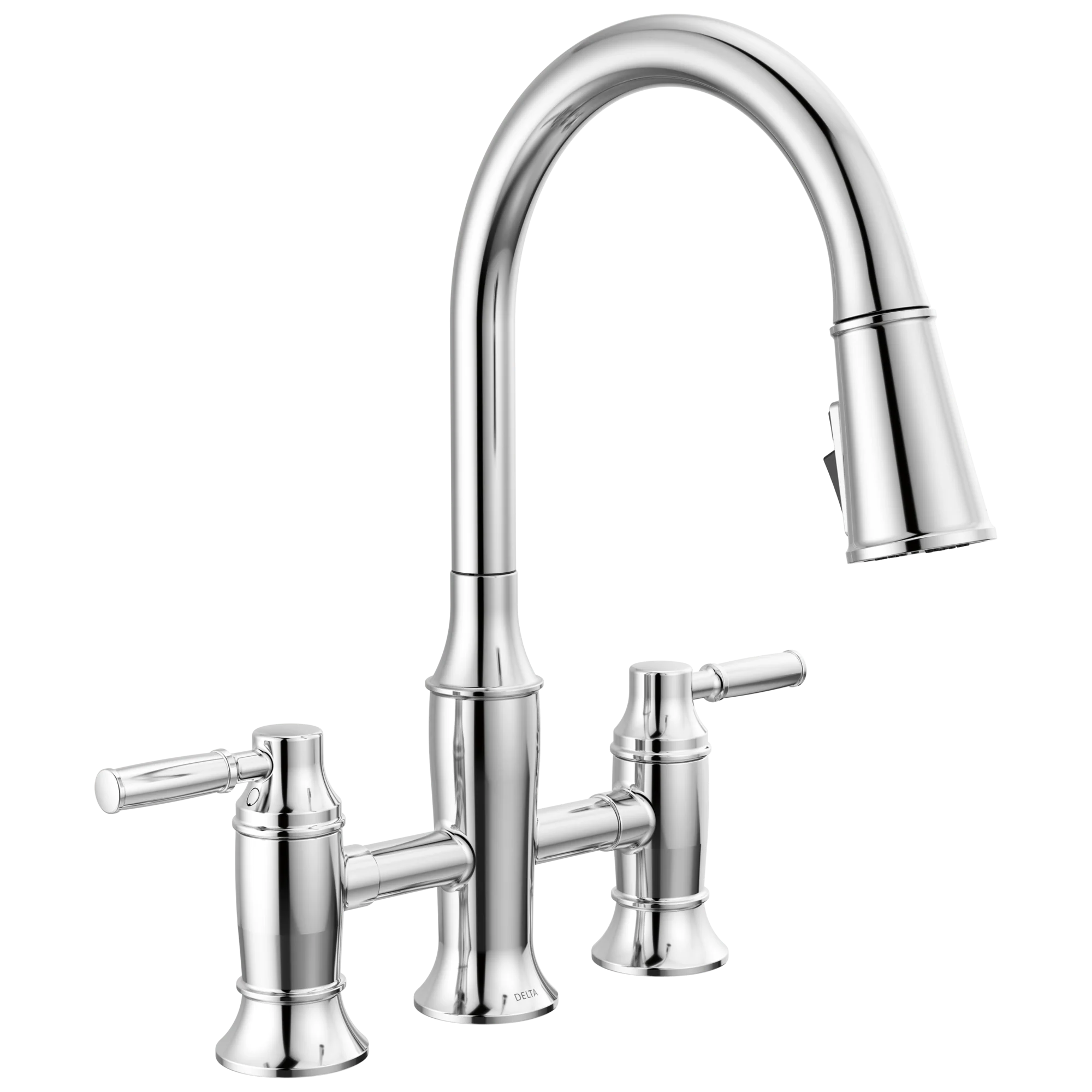 Delta Renaldi 2384L Two Handle Pull-Down Bridge Kitchen Faucet - Image 5