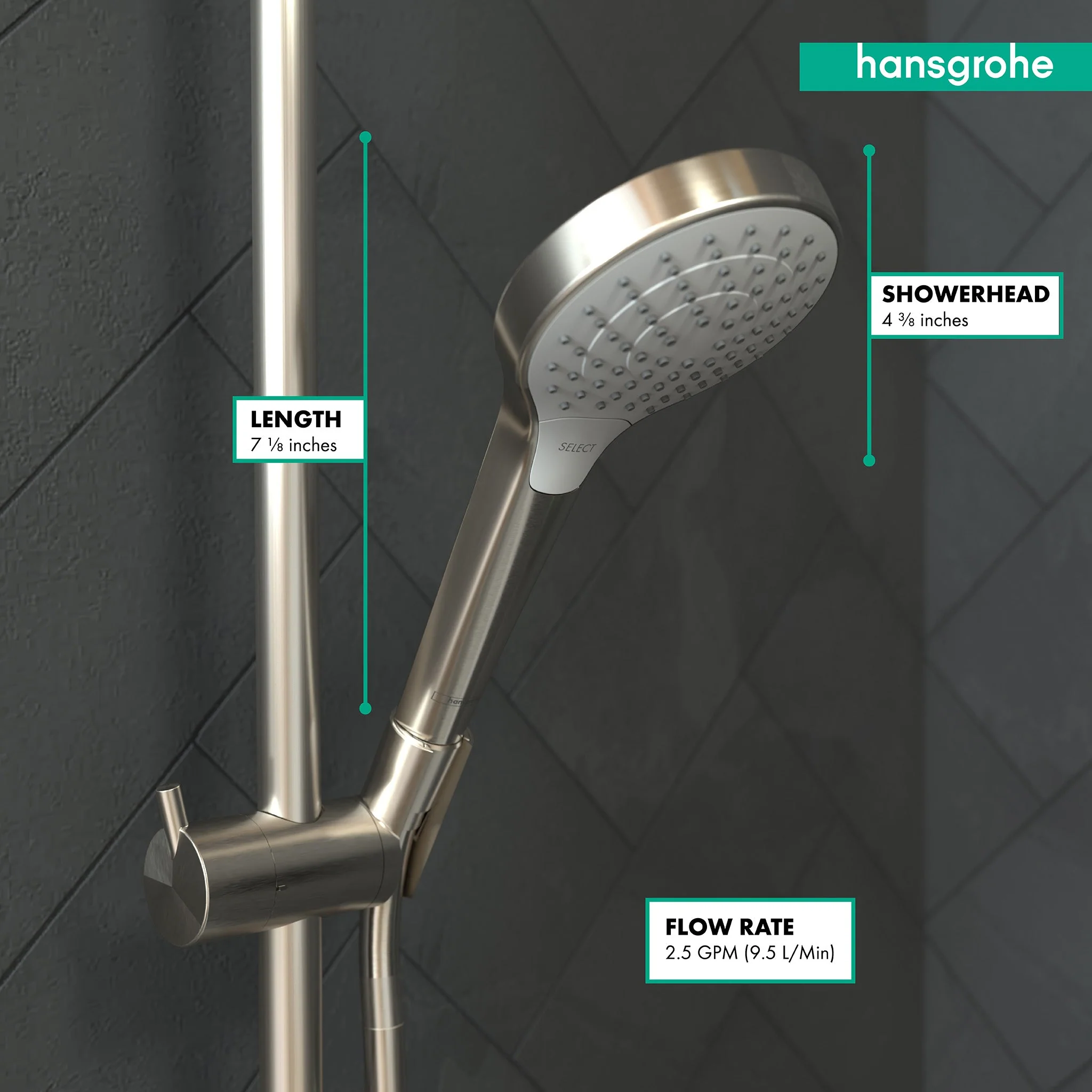 hansgrohe 26803401 Croma Select S 2.5 GPM Vario-Function Handshower with Select and Quick Clean Technologies in Chrome/White - Image 6
