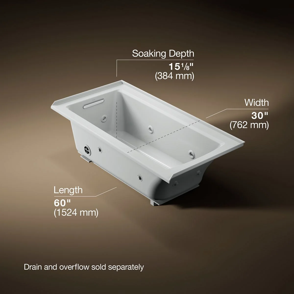 KOHLER K-1947-LH Archer 60" x 30" alcove heated whirlpool bath, left drain - Image 20