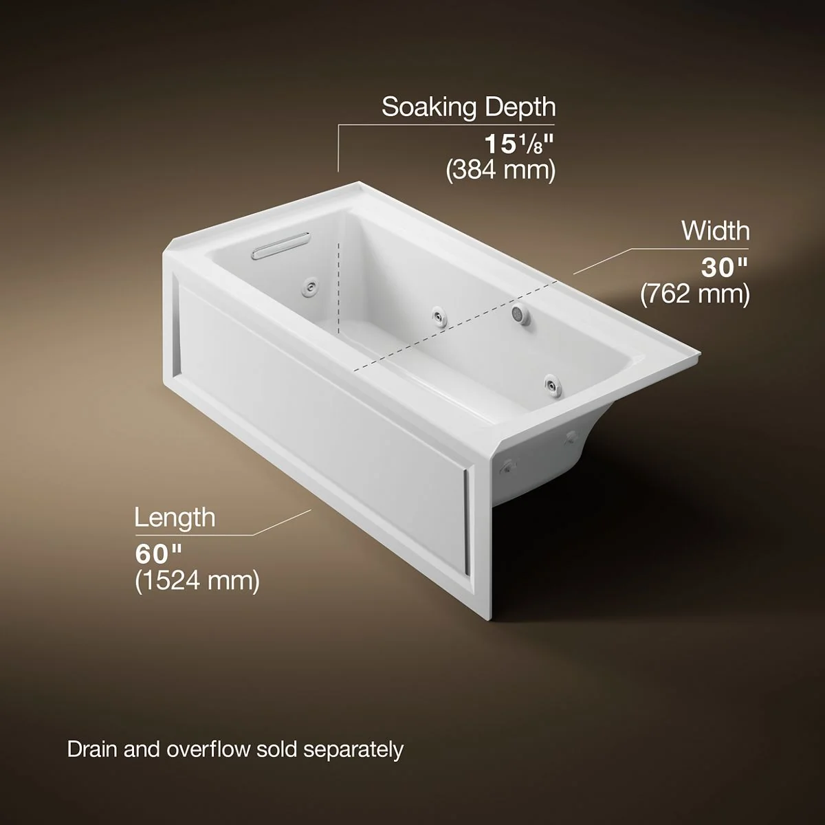 KOHLER K-1947-LAW Archer 60" x 30" alcove whirlpool bath with Bask heated surface, left drain - Image 11