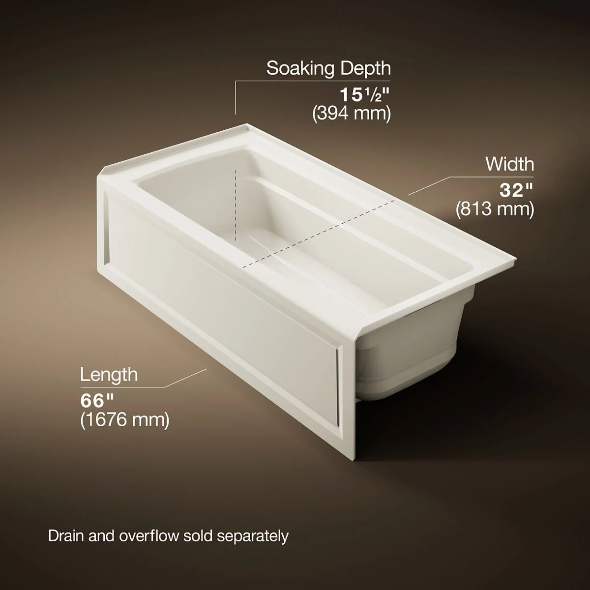 KOHLER K-1949-GHRA Archer 66" x 32" alcove Heated BubbleMassage air bath, right drain - Image 26