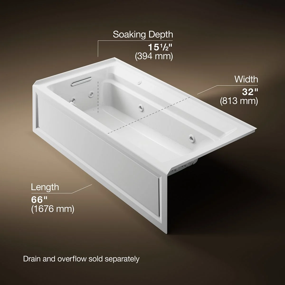 KOHLER K-1124-XGHLA Archer 72" x 36" alcove Heated BubbleMassage air bath and whirlpool, left drain - Image 11