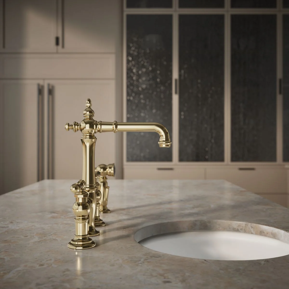 KOHLER K-76520-4 Artifacts Three-hole bridge bar sink faucet with side sprayer - Image 16
