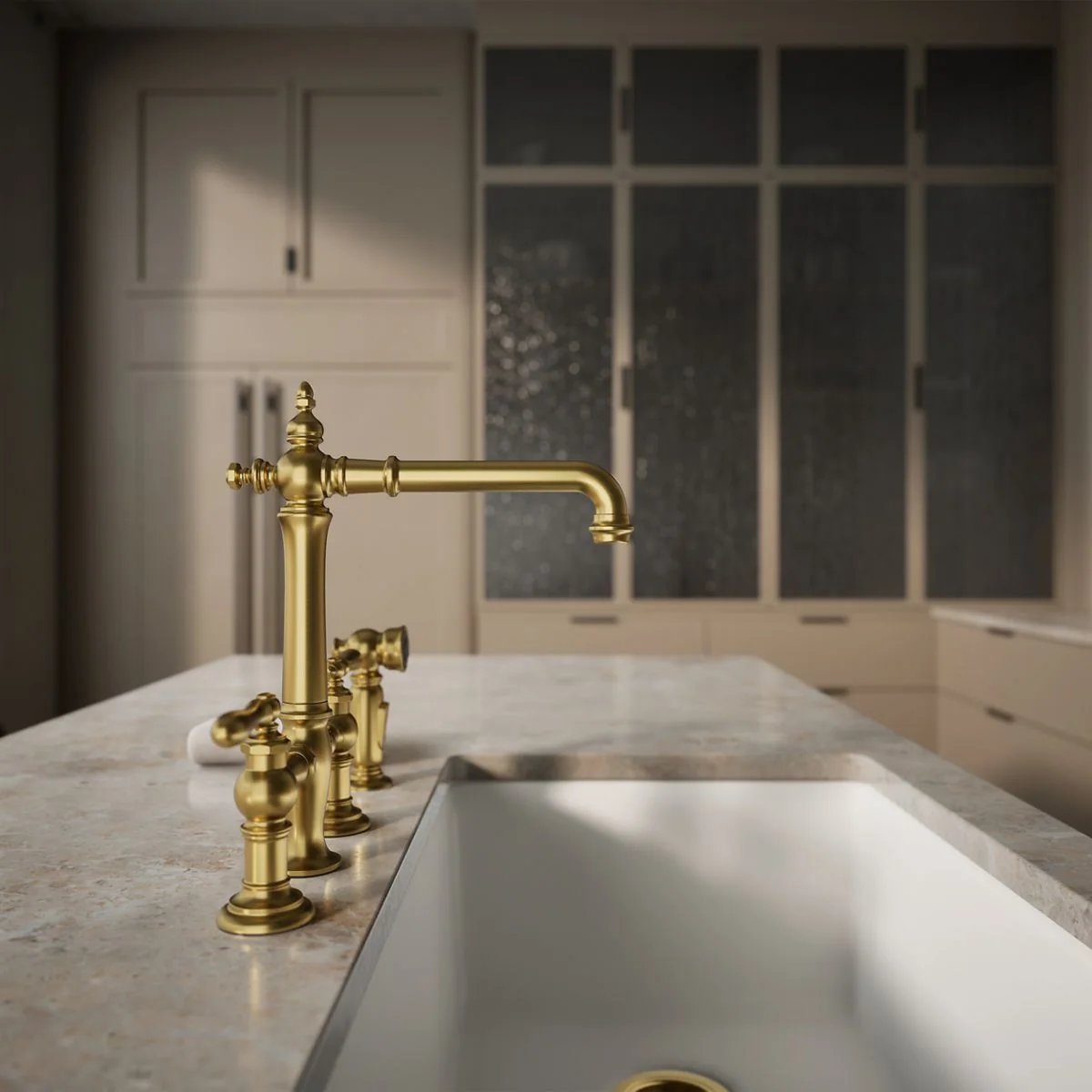 KOHLER K-76519-4 Artifacts Three-hole bridge kitchen sink faucet with side sprayer - Image 11