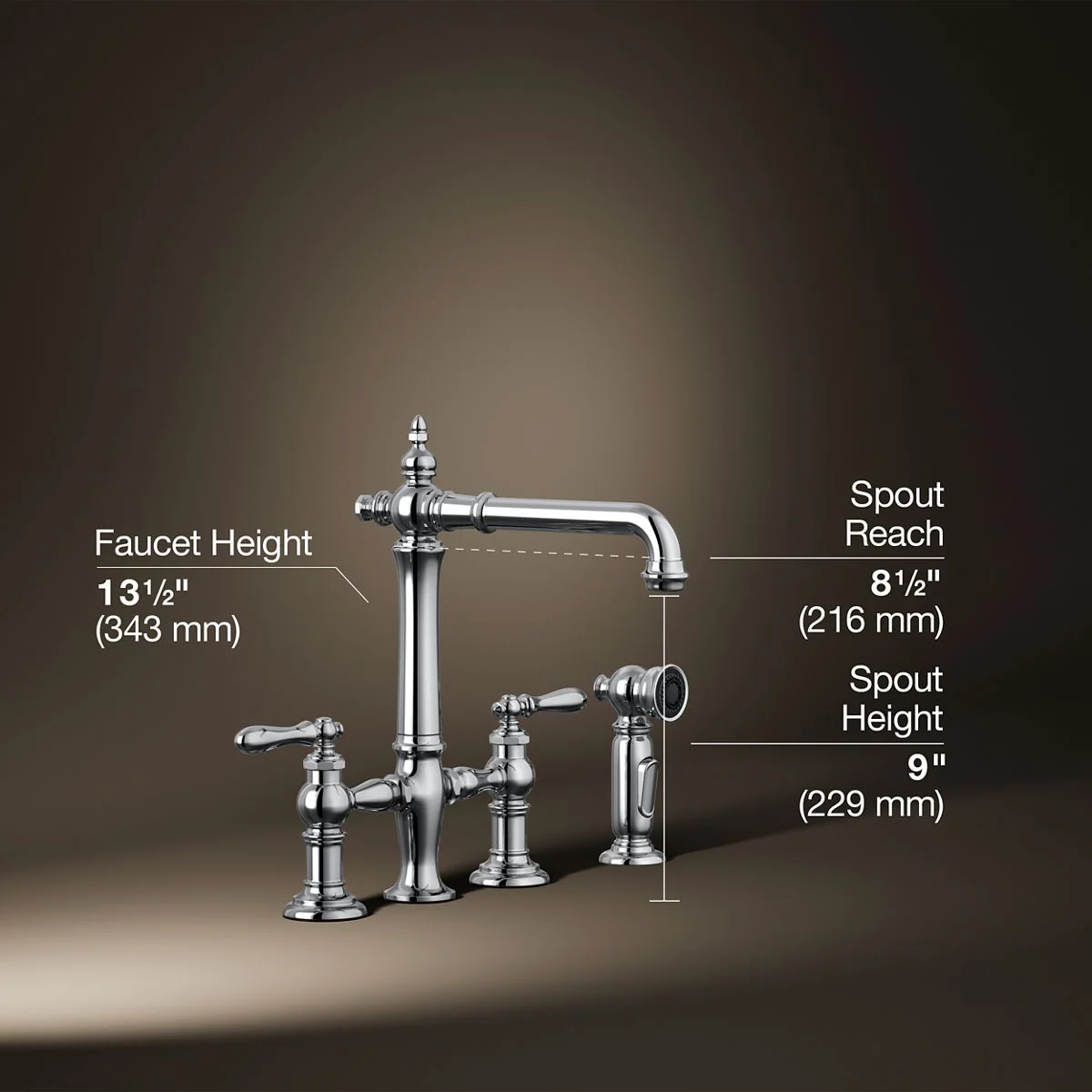 KOHLER K-76519-4 Artifacts Three-hole bridge kitchen sink faucet with side sprayer - Image 34