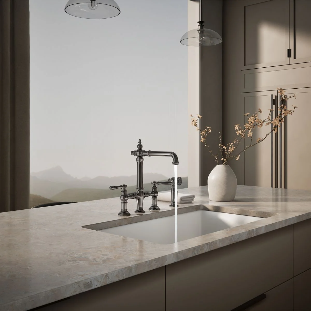 KOHLER K-76519-4 Artifacts Three-hole bridge kitchen sink faucet with side sprayer - Image 44