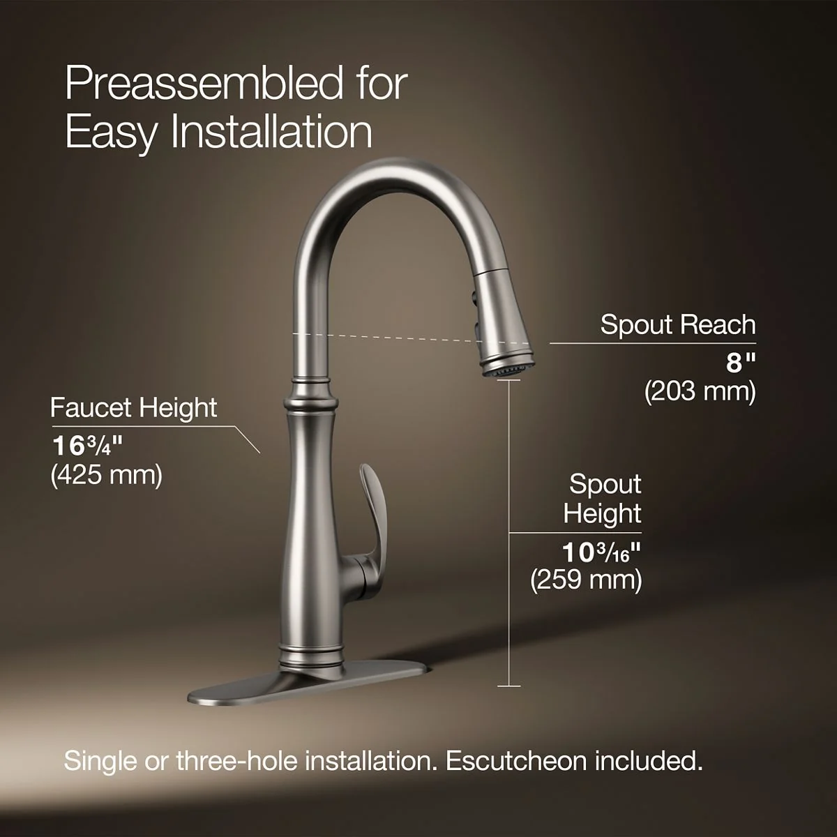 KOHLER K-560 Bellera Pull-down kitchen sink faucet with three-function sprayhead - Image 13