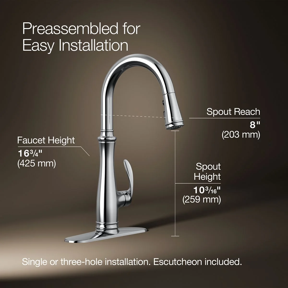 KOHLER K-560 Bellera Pull-down kitchen sink faucet with three-function sprayhead - Image 8