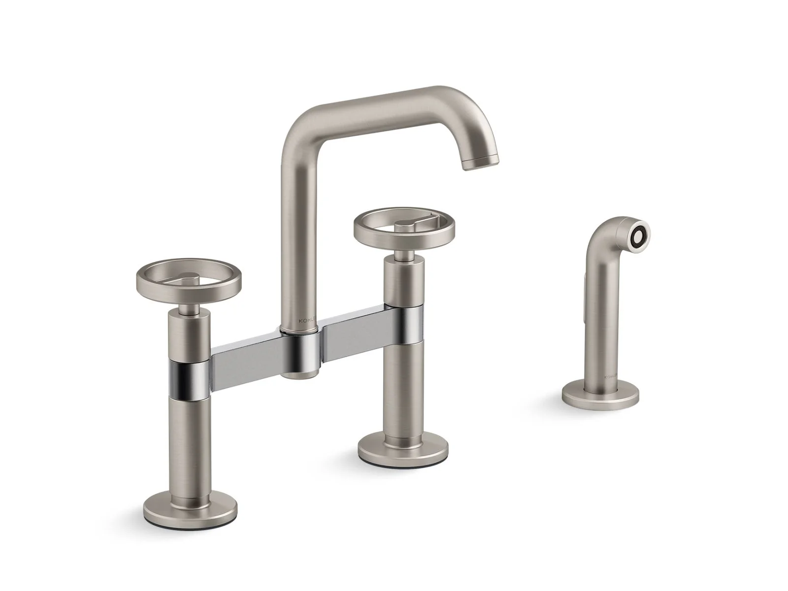 KOHLER K-28665-9 Billet Two-hole bridge kitchen sink faucet with side sprayer - Image 9