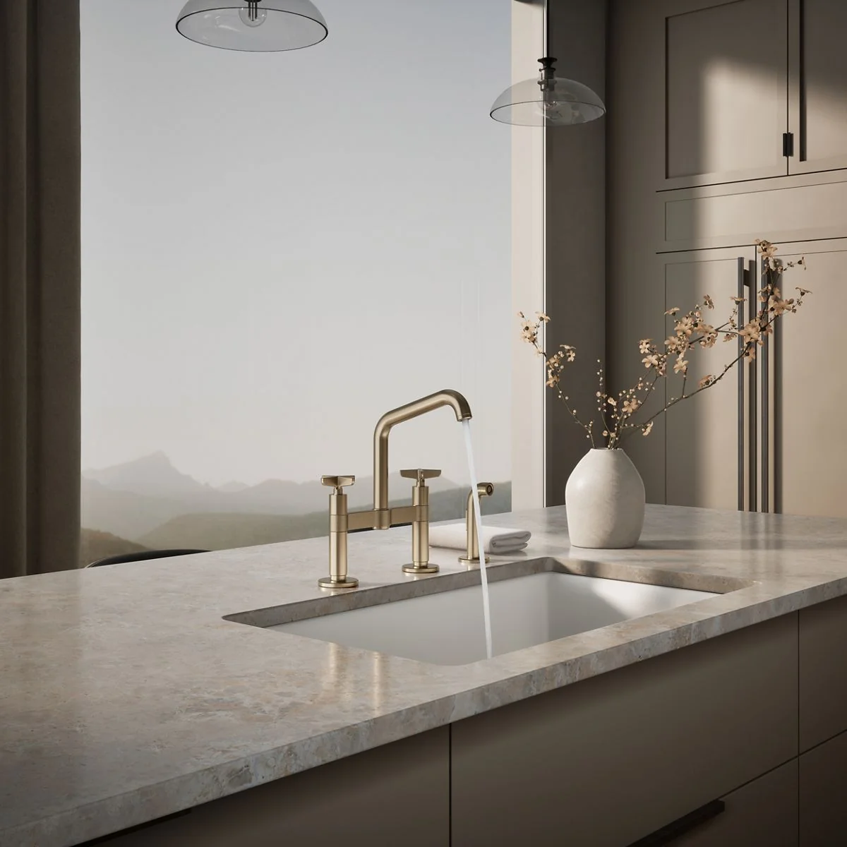 KOHLER K-28665-3 Billet Two-hole bridge kitchen sink faucet with side sprayer - Image 34
