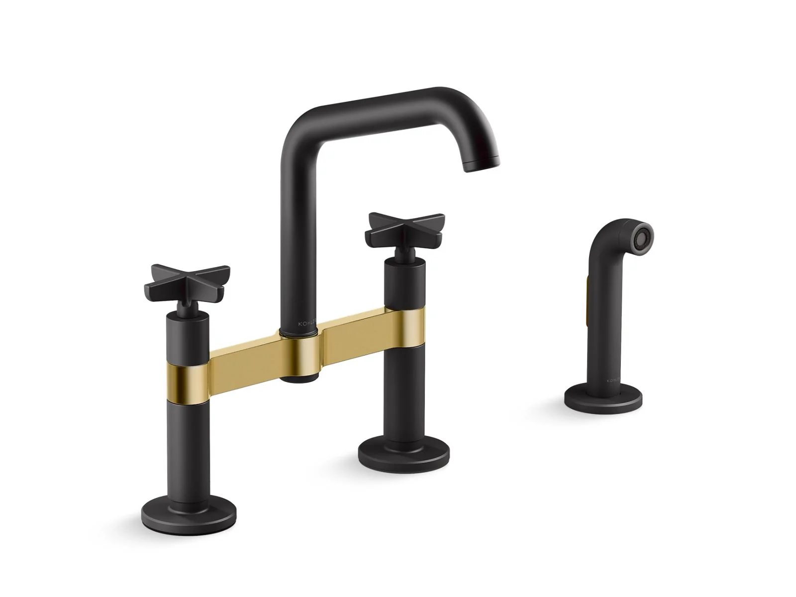 KOHLER K-28665-3 Billet Two-hole bridge kitchen sink faucet with side sprayer - Image 4