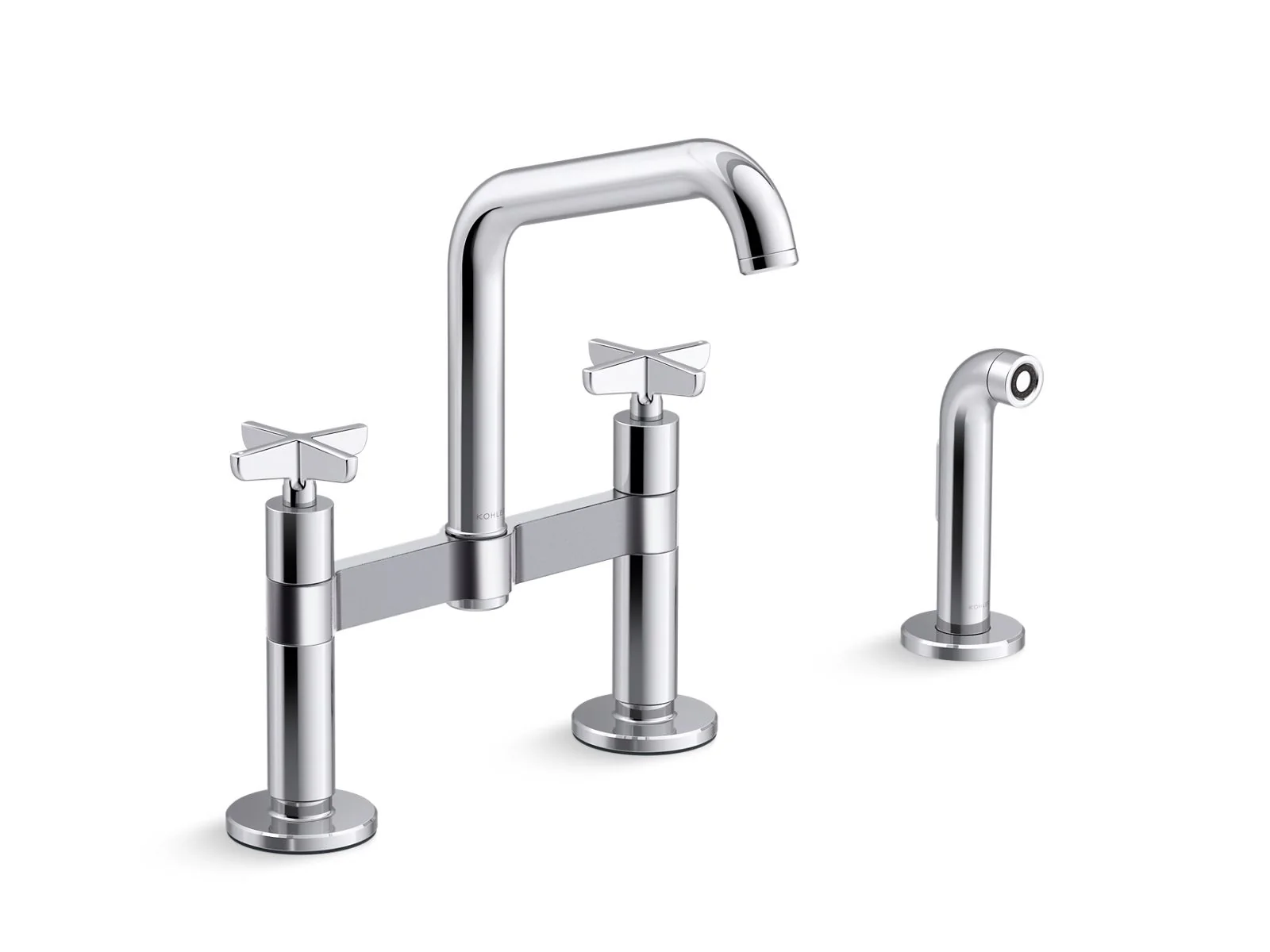 KOHLER K-28665-3 Billet Two-hole bridge kitchen sink faucet with side sprayer - Image 6