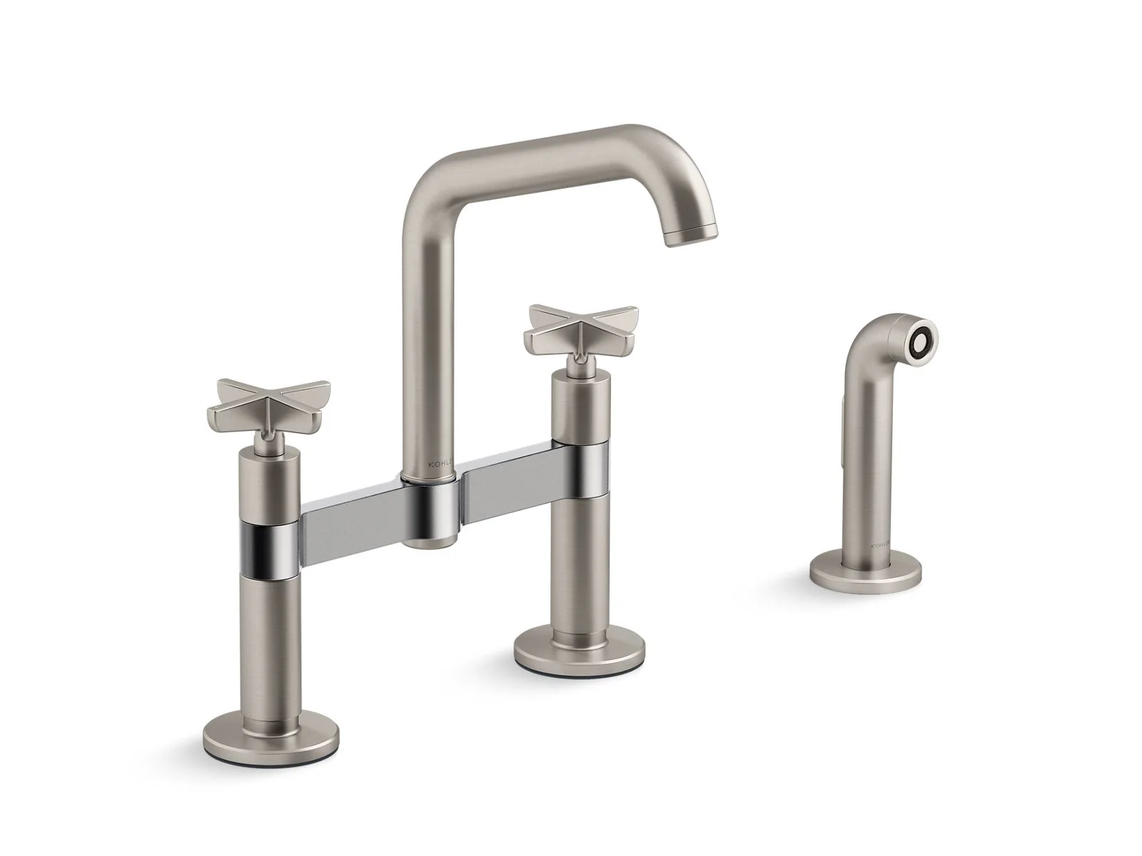 KOHLER K-28665-3 Billet Two-hole bridge kitchen sink faucet with side sprayer - Image 9