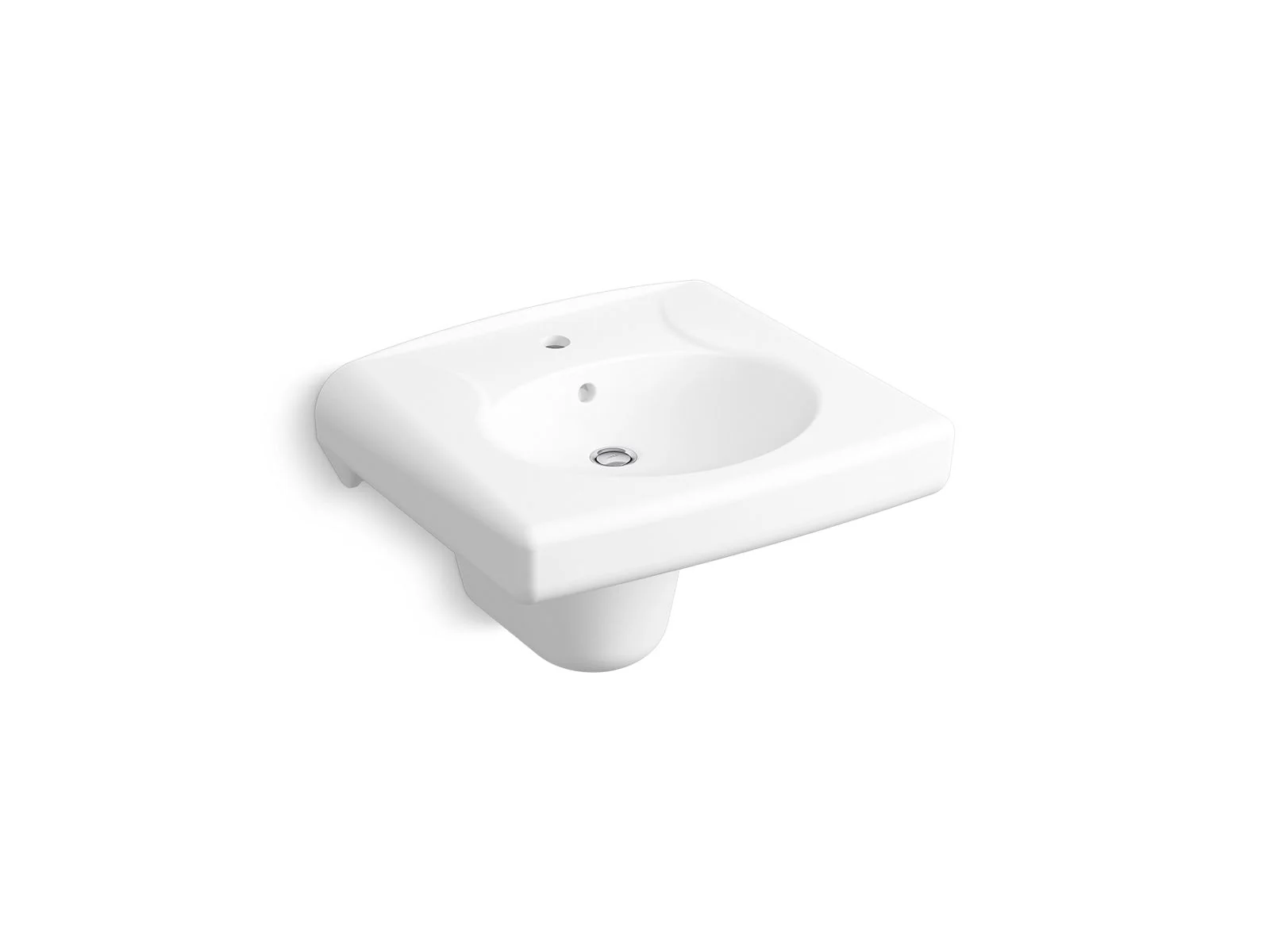 KOHLER K-1999-SS1 Brenham Wall-mount or concealed carrier arm mount commercial bathroom sink with single faucet hole and shroud, antimicrobial finish - Image 2