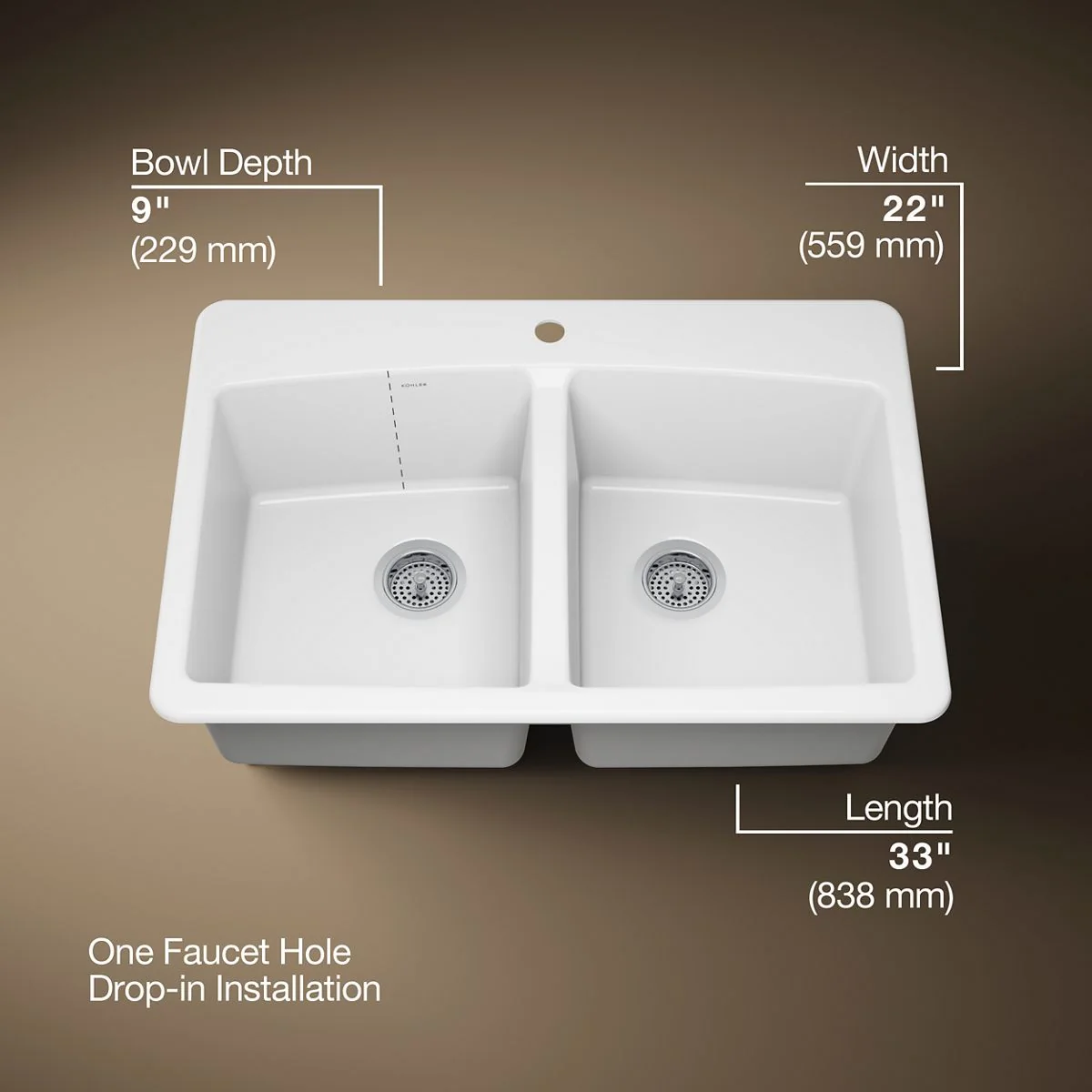 KOHLER K-5846-1 Brookfield 33" top-mount double-bowl kitchen sink - Image 7
