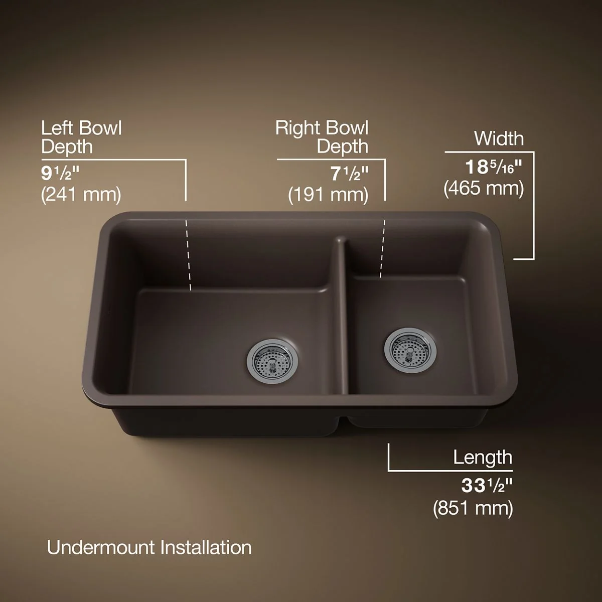 KOHLER K-8204 Cairn 33-1/2" undermount double-bowl kitchen sink - Image 11