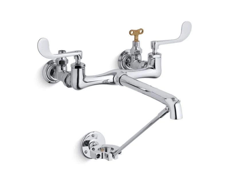 KOHLER K-7309-5A Double wristblade lever handle service sink faucet with loose-key stops and spout with bottom wall brace in Polished Chrome