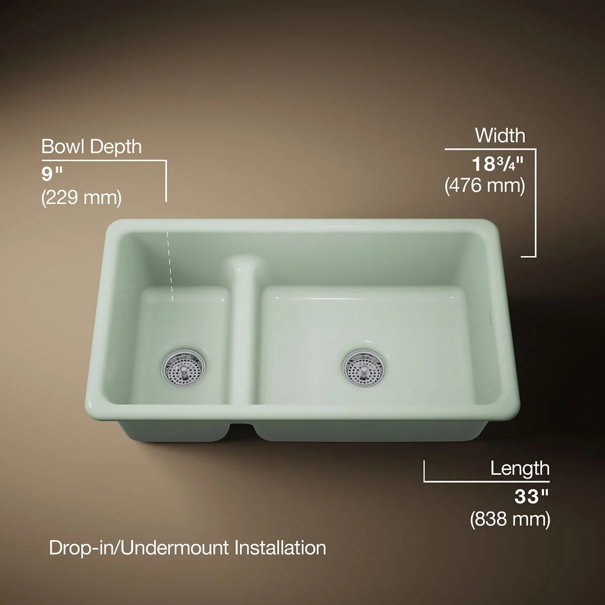 KOHLER K-6625 Iron/Tones Smart Divide 33" top-/undermount double-bowl kitchen sink - Image 32