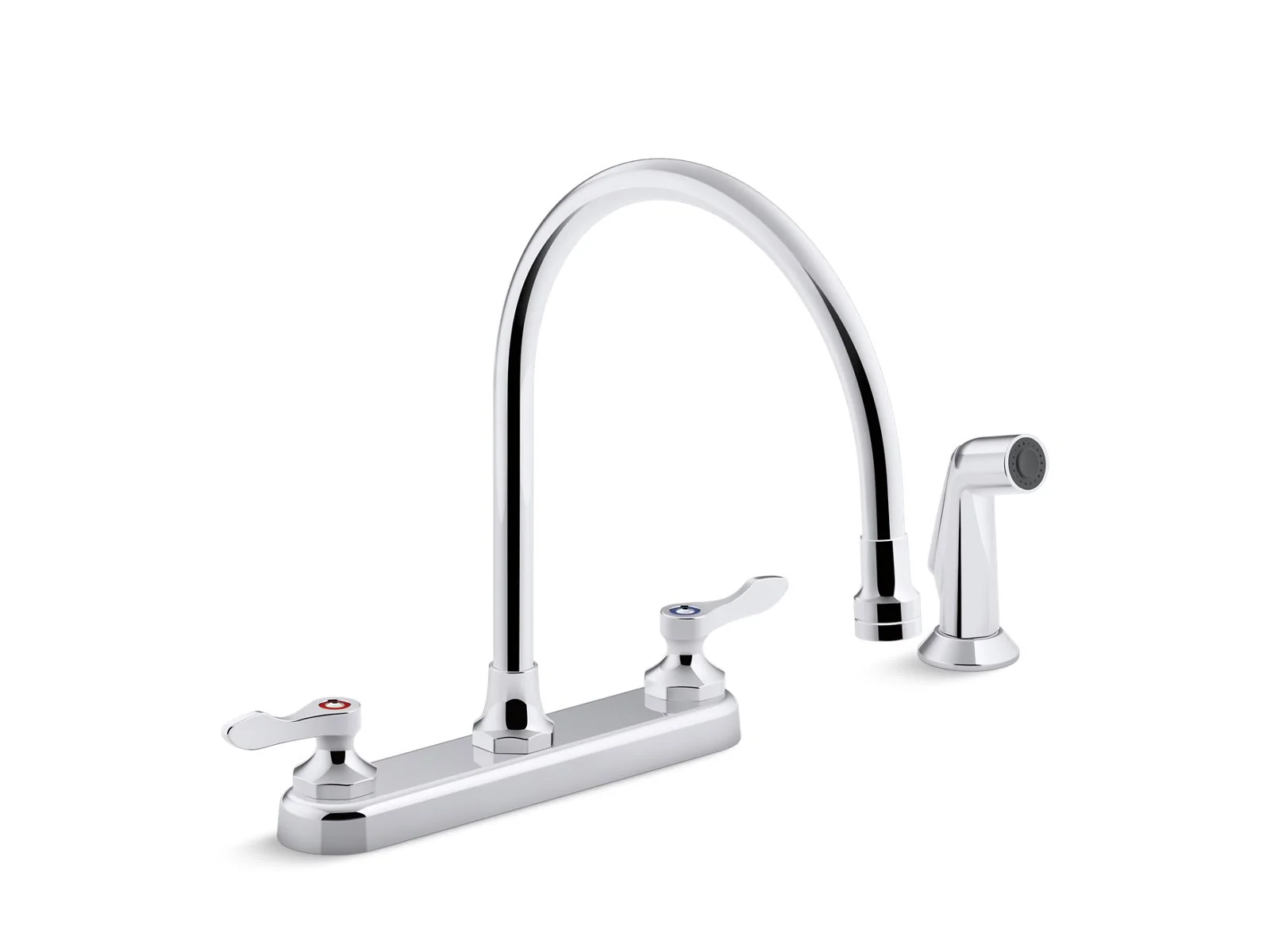 KOHLER K-810T71-4AHA Triton 1.5 gpm kitchen sink faucet with 9-5/16" gooseneck spout, matching finish sidespray, aerated flow and lever handles