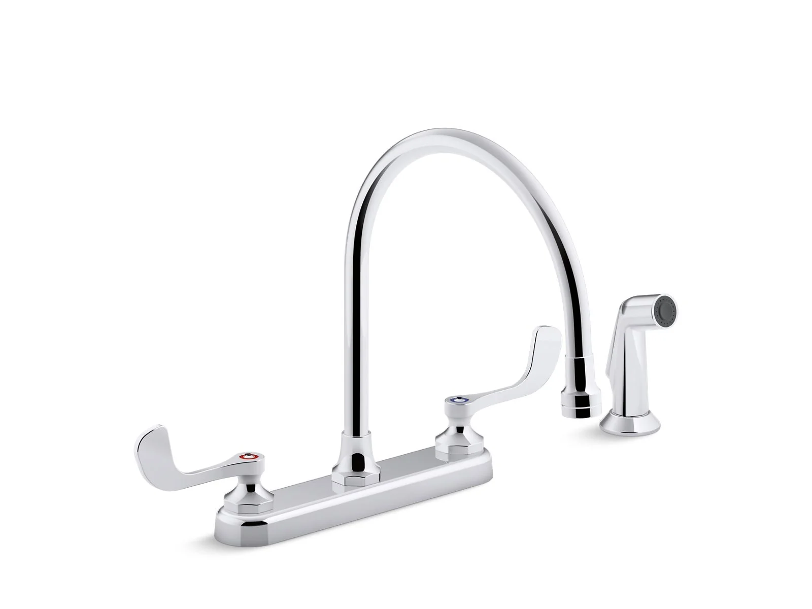 KOHLER K-810T71-5AHA Triton 1.5 gpm kitchen sink faucet with 9-5/16" gooseneck spout, matching finish sidespray, aerated flow and wristblade handles