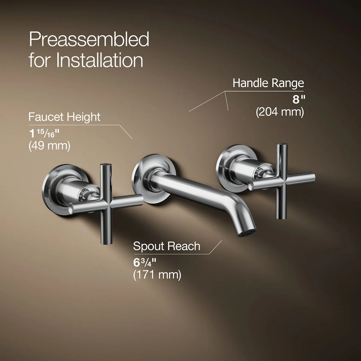 KOHLER K-T14413-3 Purist Wall-mount bathroom sink faucet trim with Cross handles, 1.2 gpm - Image 3