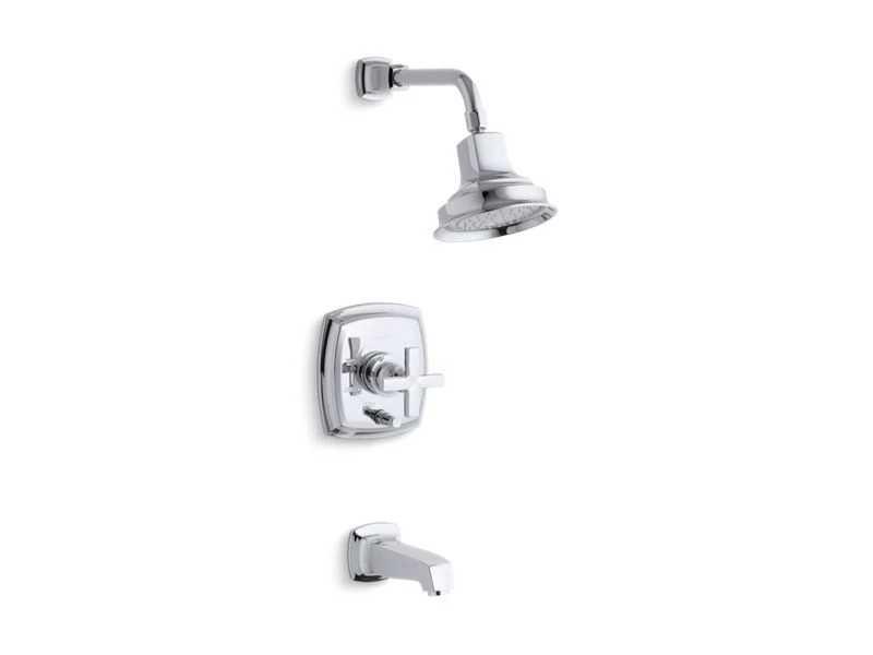 KOHLER K-T16233-3 Margaux Rite-Temp(R) pressure-balancing bath and shower faucet trim with push-button diverter and cross handle, valve not included - Image 4