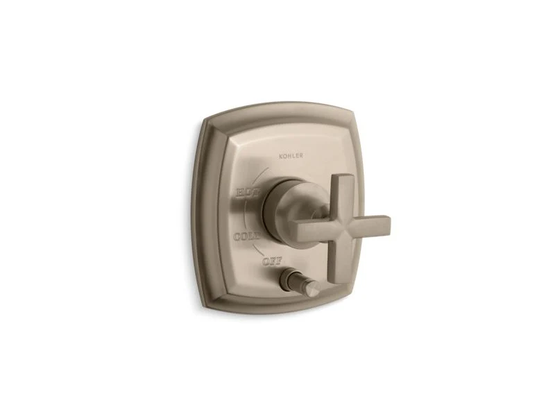 KOHLER K-T98759-3 Margaux Rite-Temp(R) pressure-balancing valve trim with push-button diverter and cross handles, valve not included - Image 3