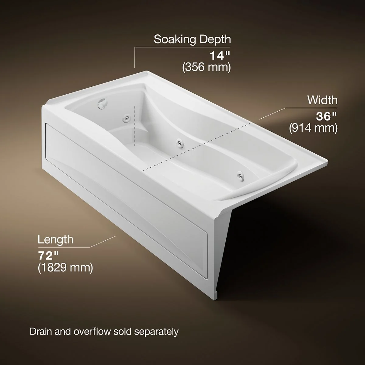 KOHLER K-1257-LH Mariposa 72" x 36" alcove heated whirlpool bath, left drain - Image 8