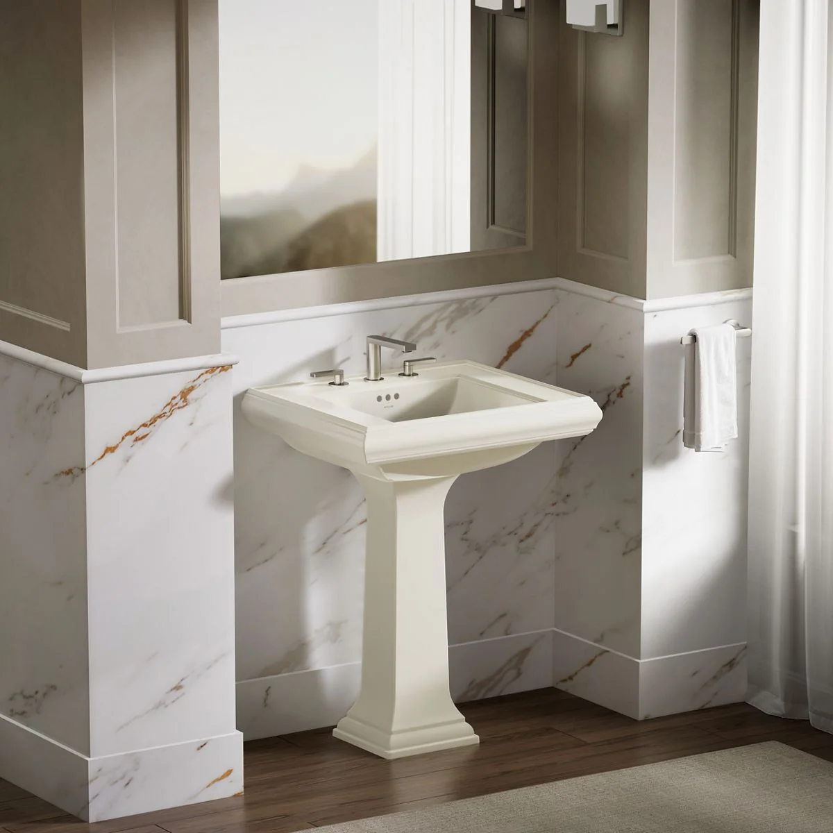 KOHLER K-2259-8 Memoirs Pedestal/console table bathroom sink basin with 8" widespread faucet holes - Image 15