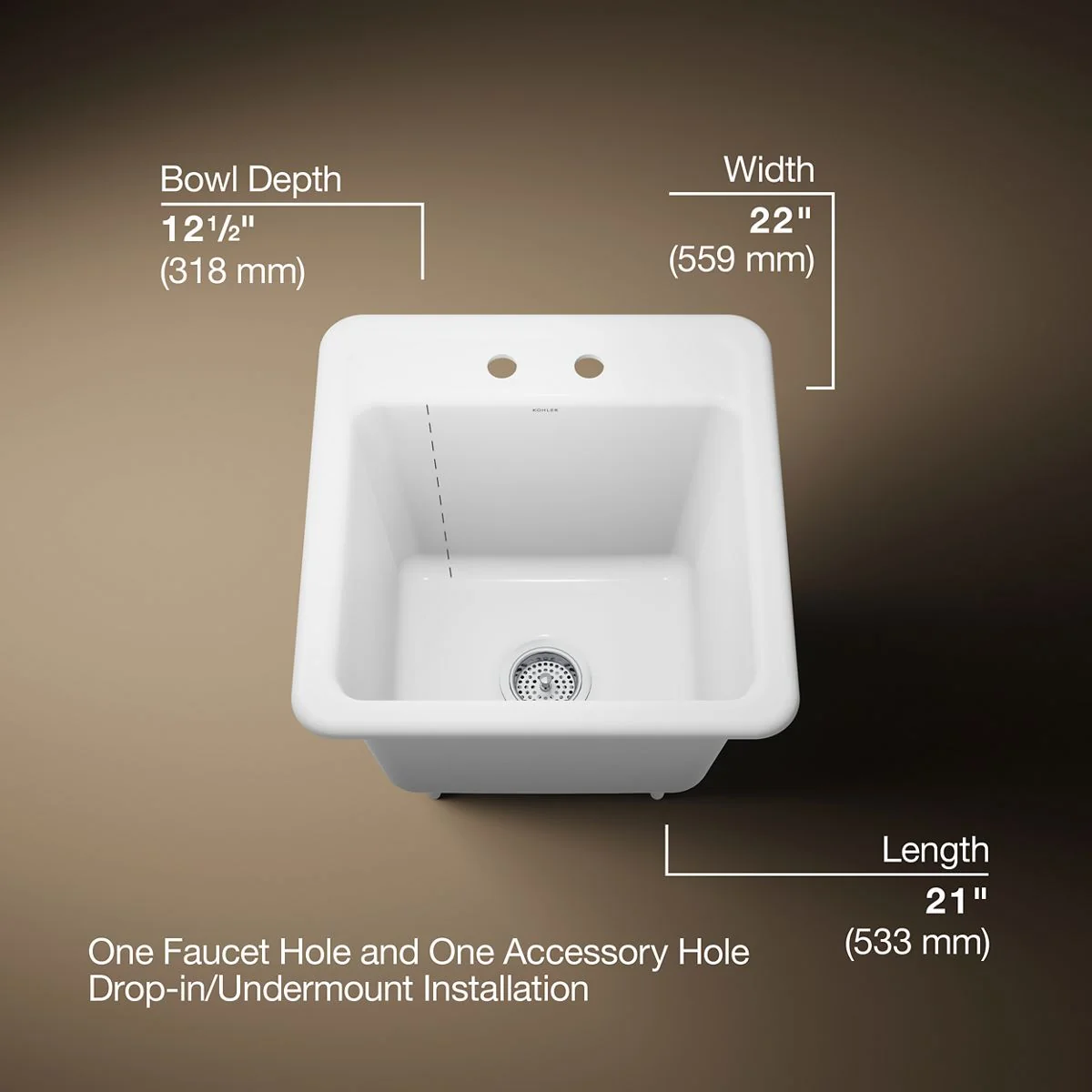 KOHLER K-19022-2 Park Falls 21" top-/undermount single-bowl utility sink - Image 8
