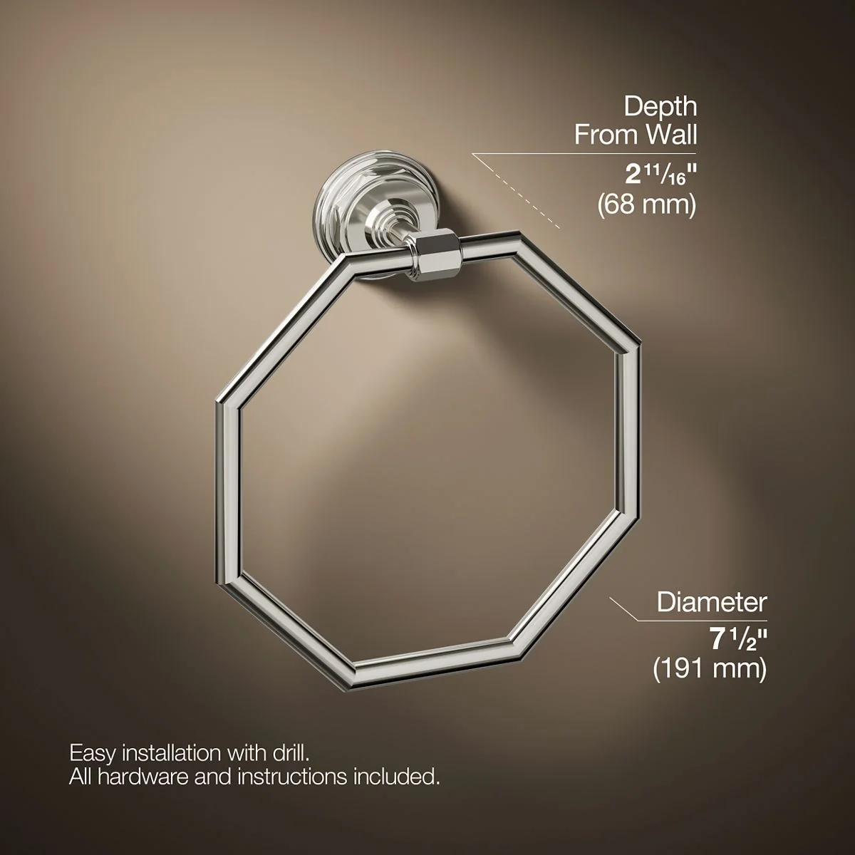 KOHLER K-13112 Pinstripe Towel ring - Image 7