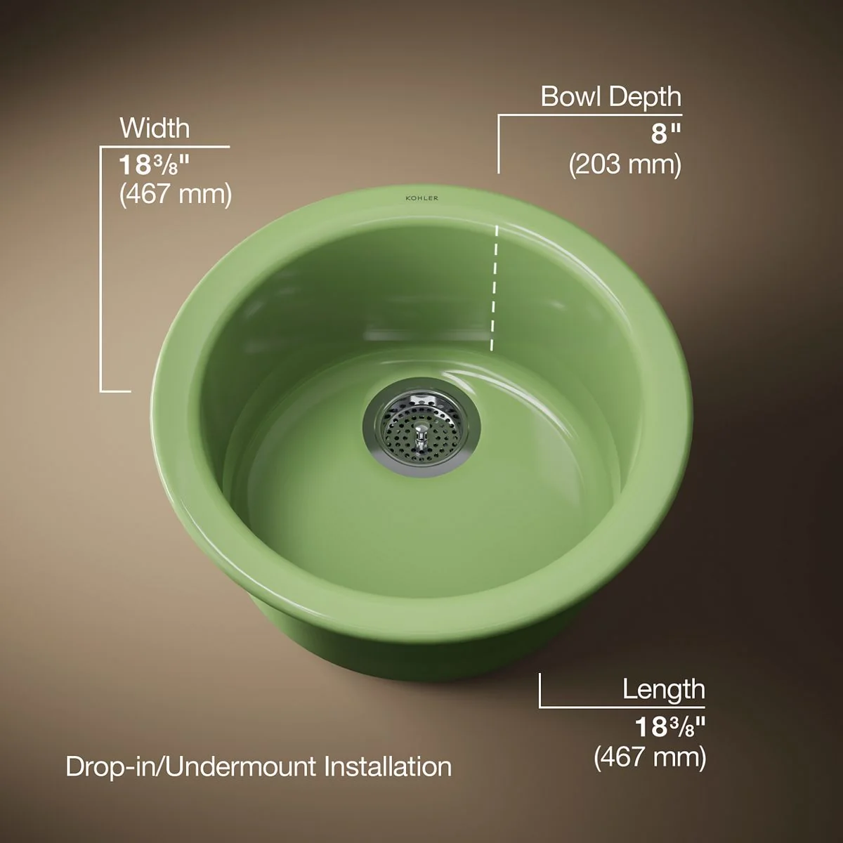 KOHLER K-6565 Porto Fino 18-1/2" top-/undermount single-bowl bar sink - Image 52