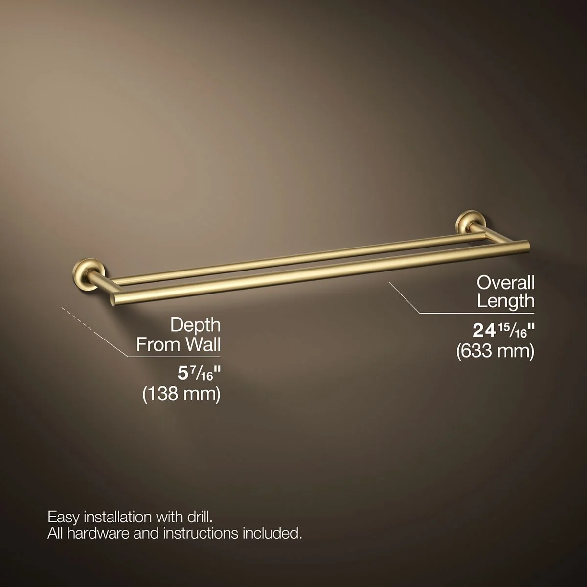 KOHLER K-14375 Purist 24" Double towel bar - Image 15