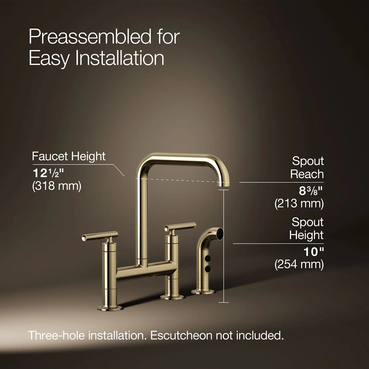 KOHLER K-7548-4 Purist Two-hole bridge kitchen sink faucet with side sprayer - Image 19