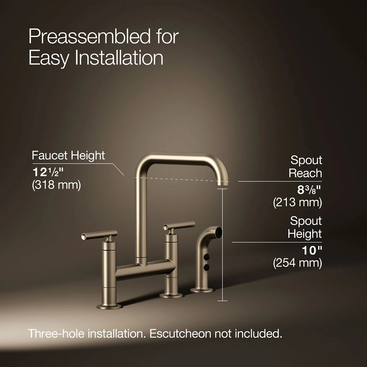KOHLER K-7548-4 Purist Two-hole bridge kitchen sink faucet with side sprayer - Image 26